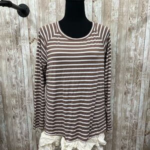 JODIFL Brown and White‎ Long Sleeve Blouse